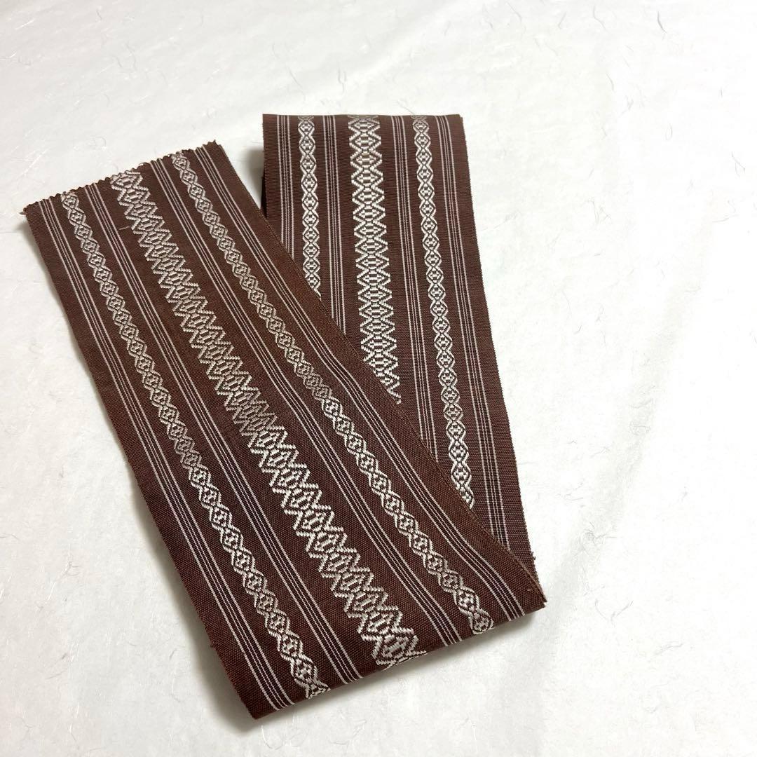 単衣 半幅帯 本場筑前博多織 献上柄 茶色 PO-3237