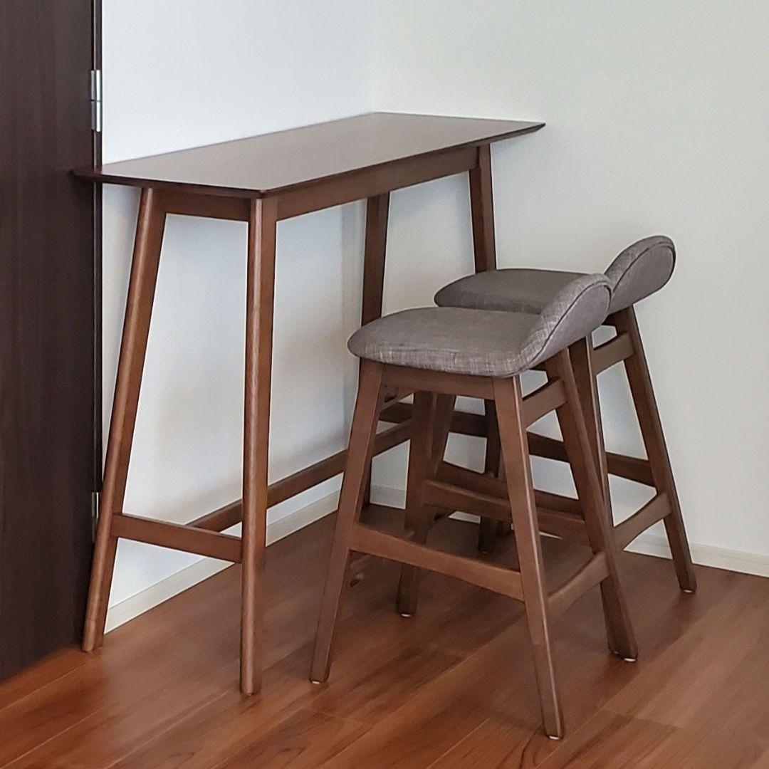 ニトリ天然木カウンターテーブル 120cm 椅子２脚セット(フィルン)