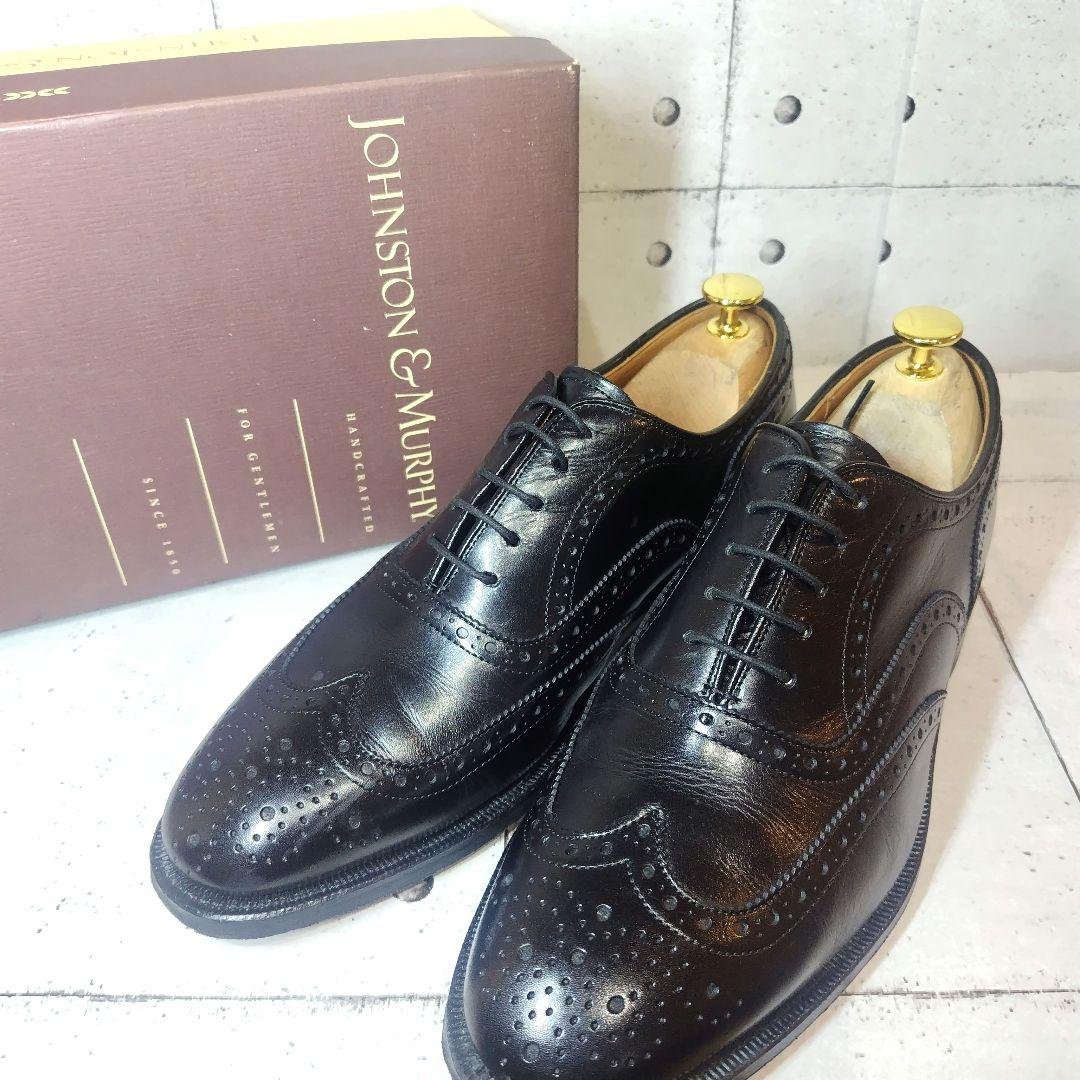 【美品】 ジョンストンアンドマーフィー ウィングチップ 内羽根 本革 革靴